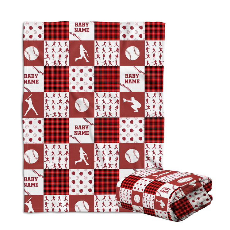 Personalized Baseball Baby Blankets - Red Plush, Custom Name, Swaddle Blanket for Boys & Girls, Newborn to Toddlers