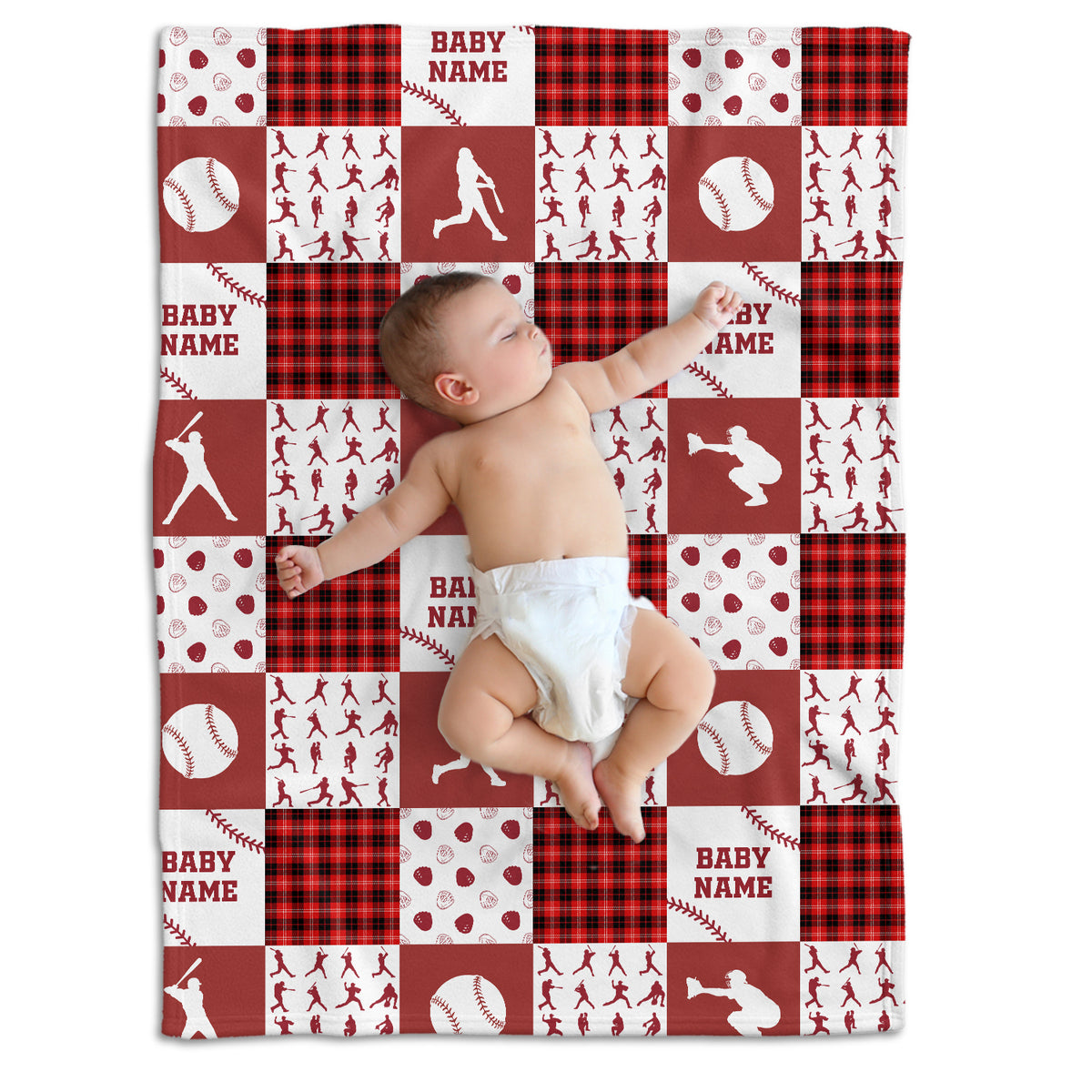 Personalized Baseball Baby Blankets - Red Plush, Custom Name, Swaddle Blanket for Boys & Girls, Newborn to Toddlers
