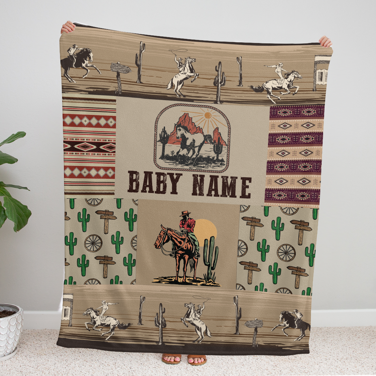Personalized Cactus Baby Blankets for Boys Girls, Baby Boy Stuff, Custom Baby Blankets Name Fleece Blankets for Infant Newborn Son Daughter