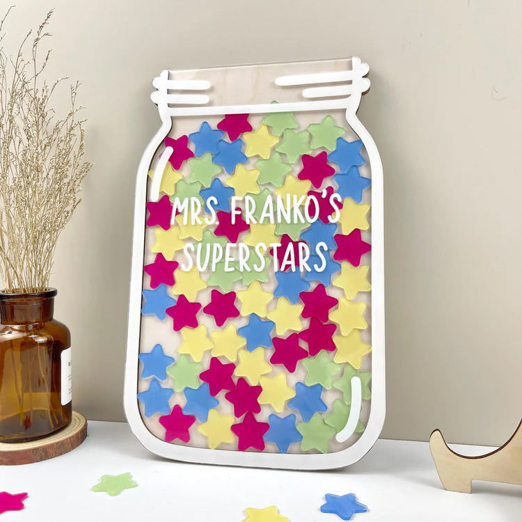 Personalized Colorful Star Kids Reward Jar, Classroom Decor, Back To School Gift