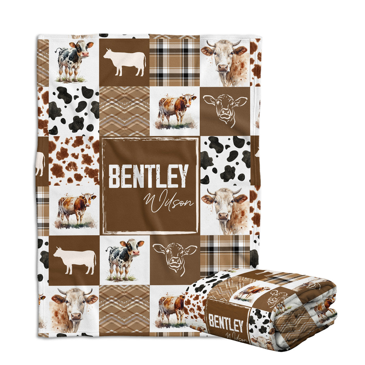 Personalized Cow Baby Blankets for Boys Girls, Custom Name Cow Prints Swaddle Blanket for Crib Stroller Travel Bed