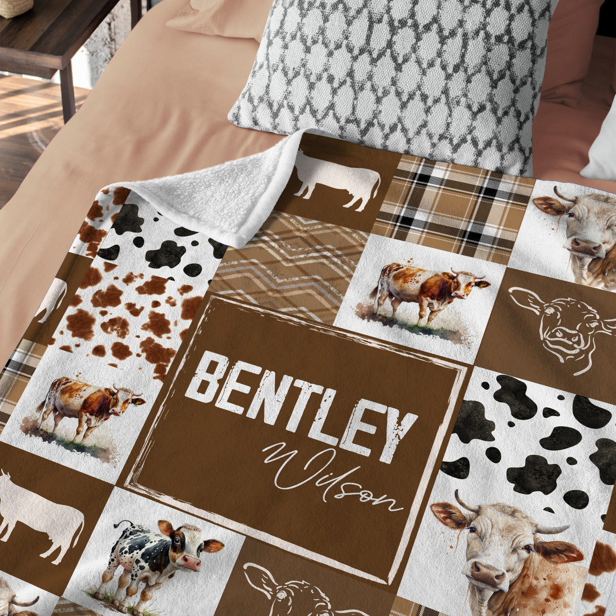 Personalized Cow Baby Blankets for Boys Girls, Custom Name Cow Prints Swaddle Blanket for Crib Stroller Travel Bed