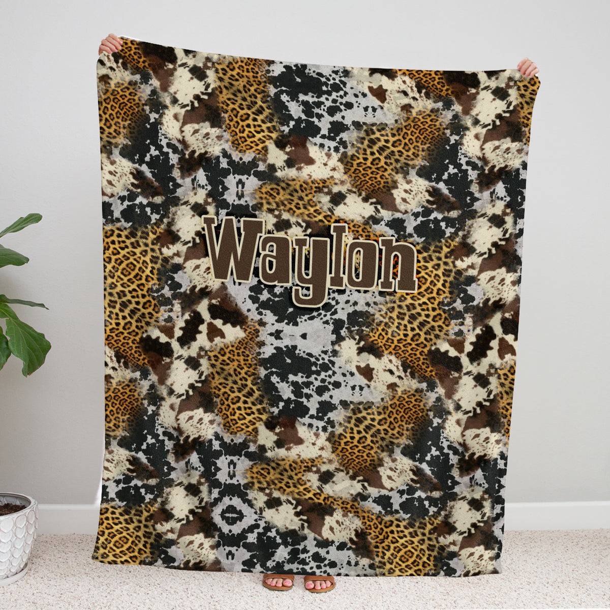Personalized Cow Print Blanket - Western Baby Blanket for Girls and Boys, Custom Name Fleece for Newborn, Infant, Son, Daughter