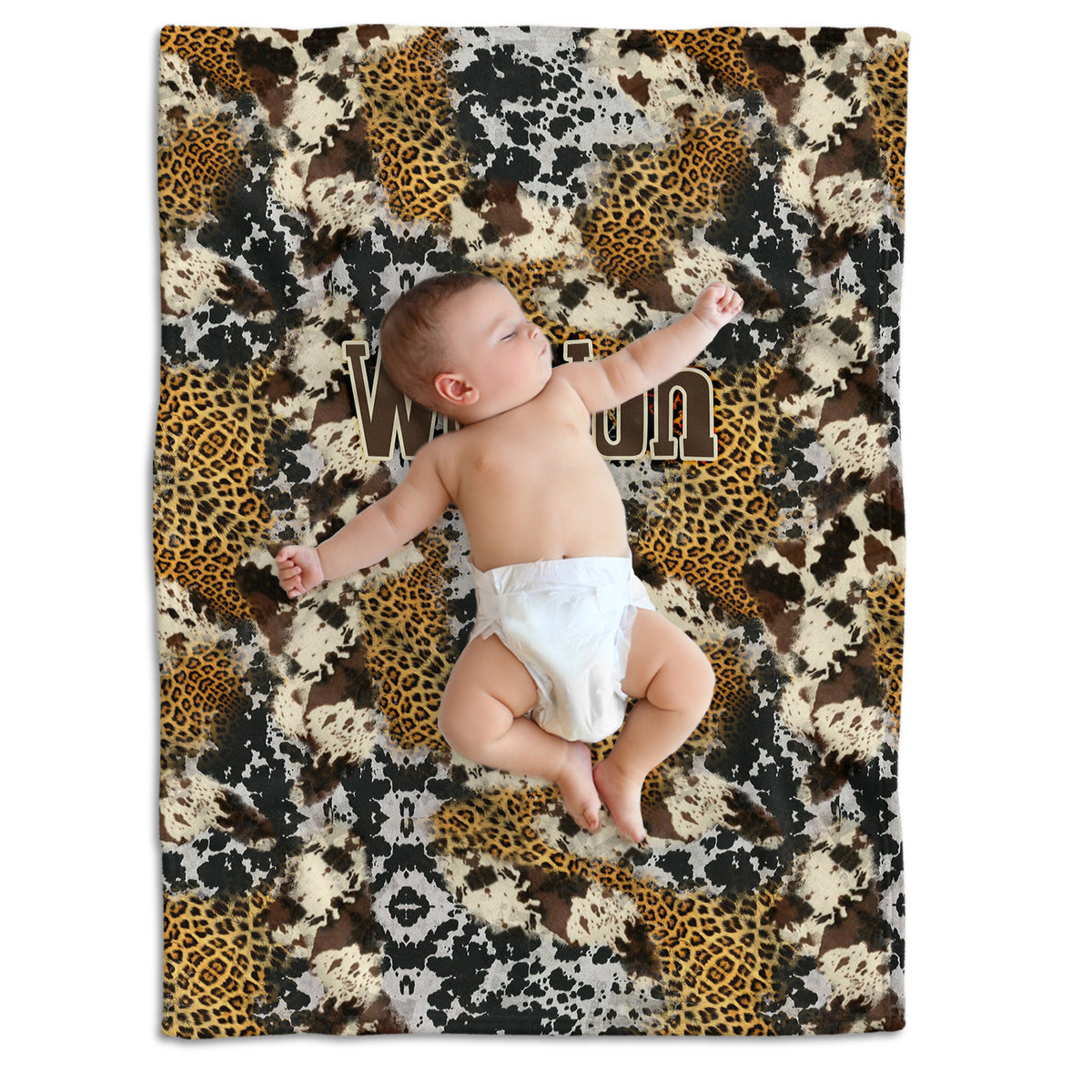 Personalized Cow Print Blanket - Western Baby Blanket for Girls and Boys, Custom Name Fleece for Newborn, Infant, Son, Daughter