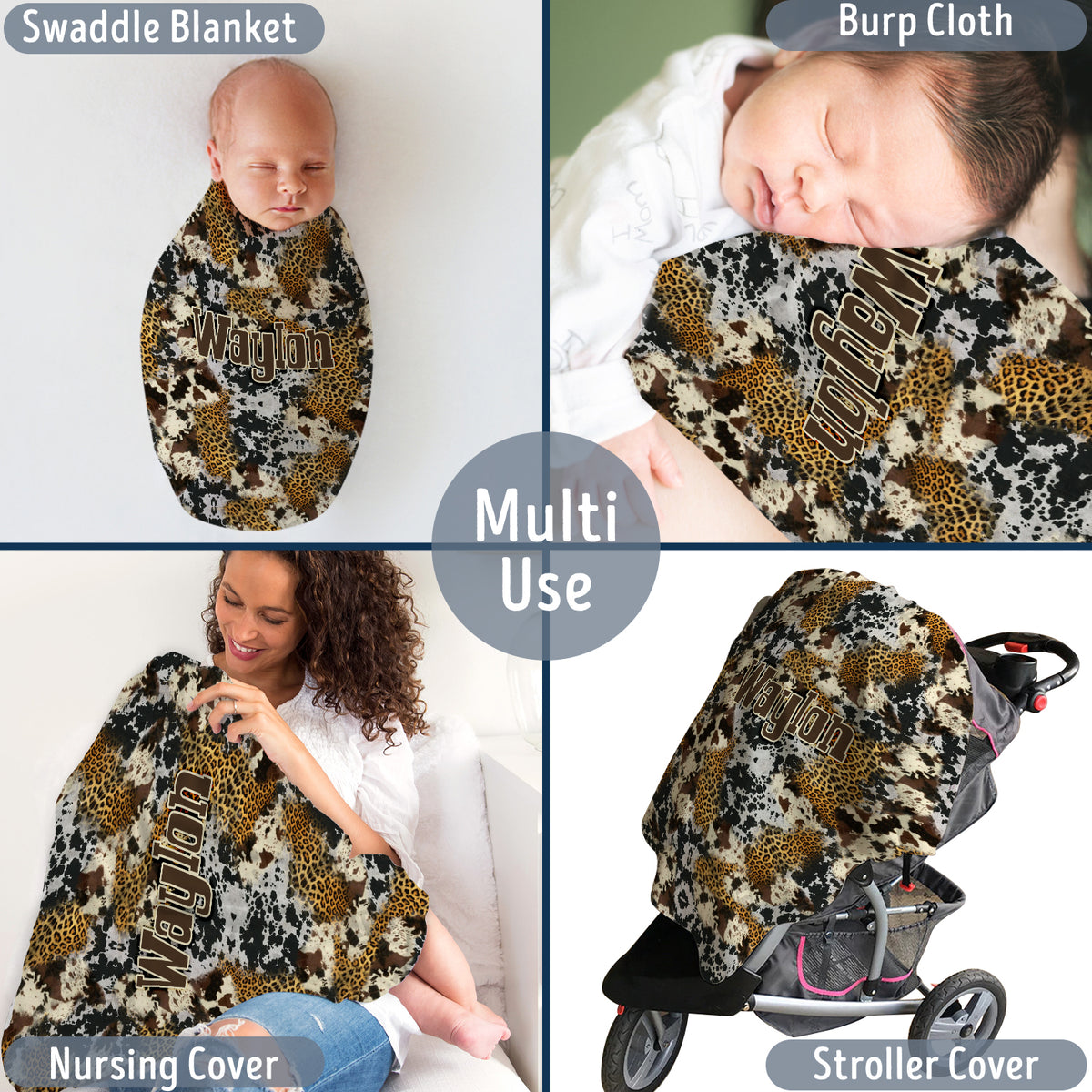 Personalized Cow Print Blanket - Western Baby Blanket for Girls and Boys, Custom Name Fleece for Newborn, Infant, Son, Daughter