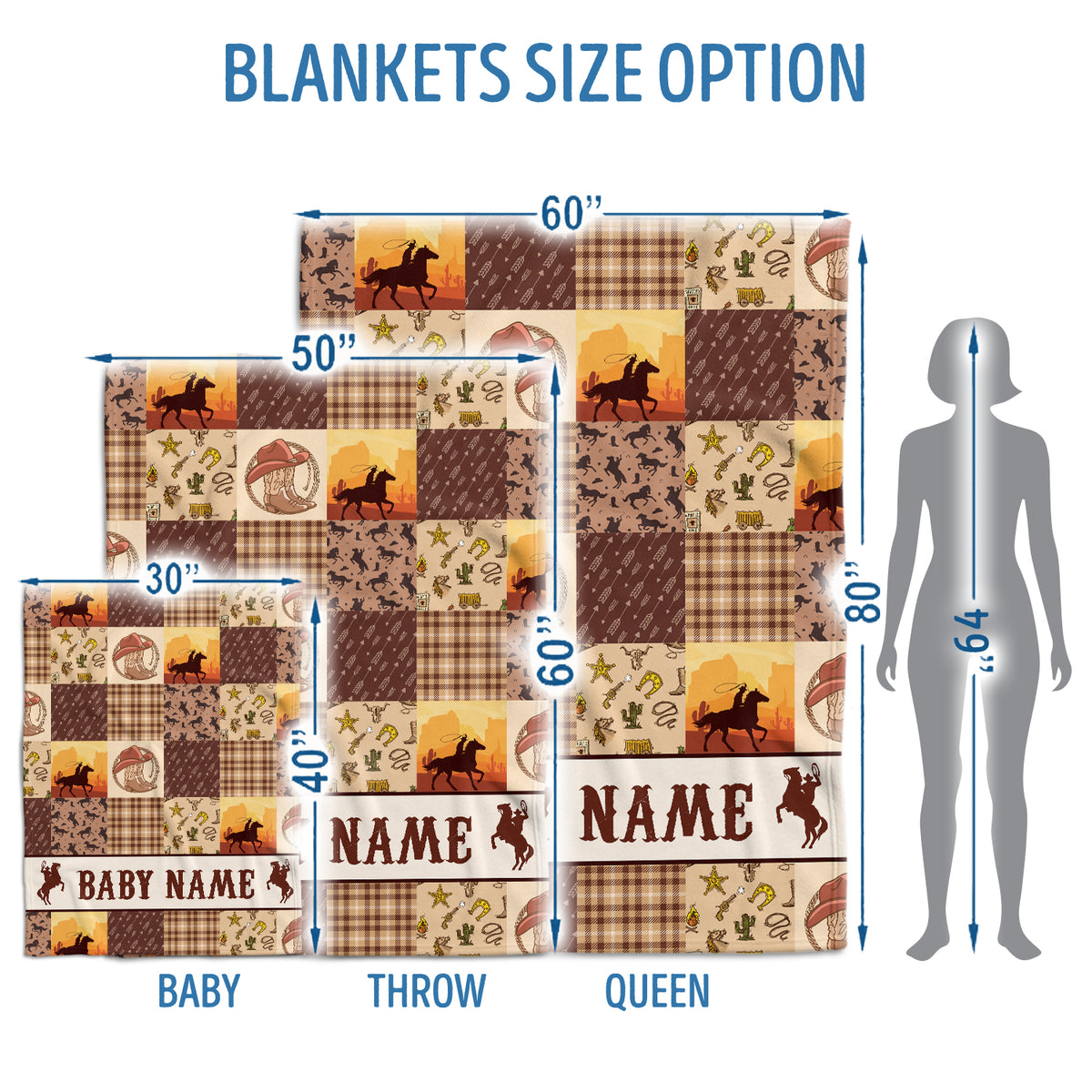 Personalized Cowboy Baby Blanket - Western Fleece for Boys, Brown Custom Name Blanket for Infant Newborn Son Daughter