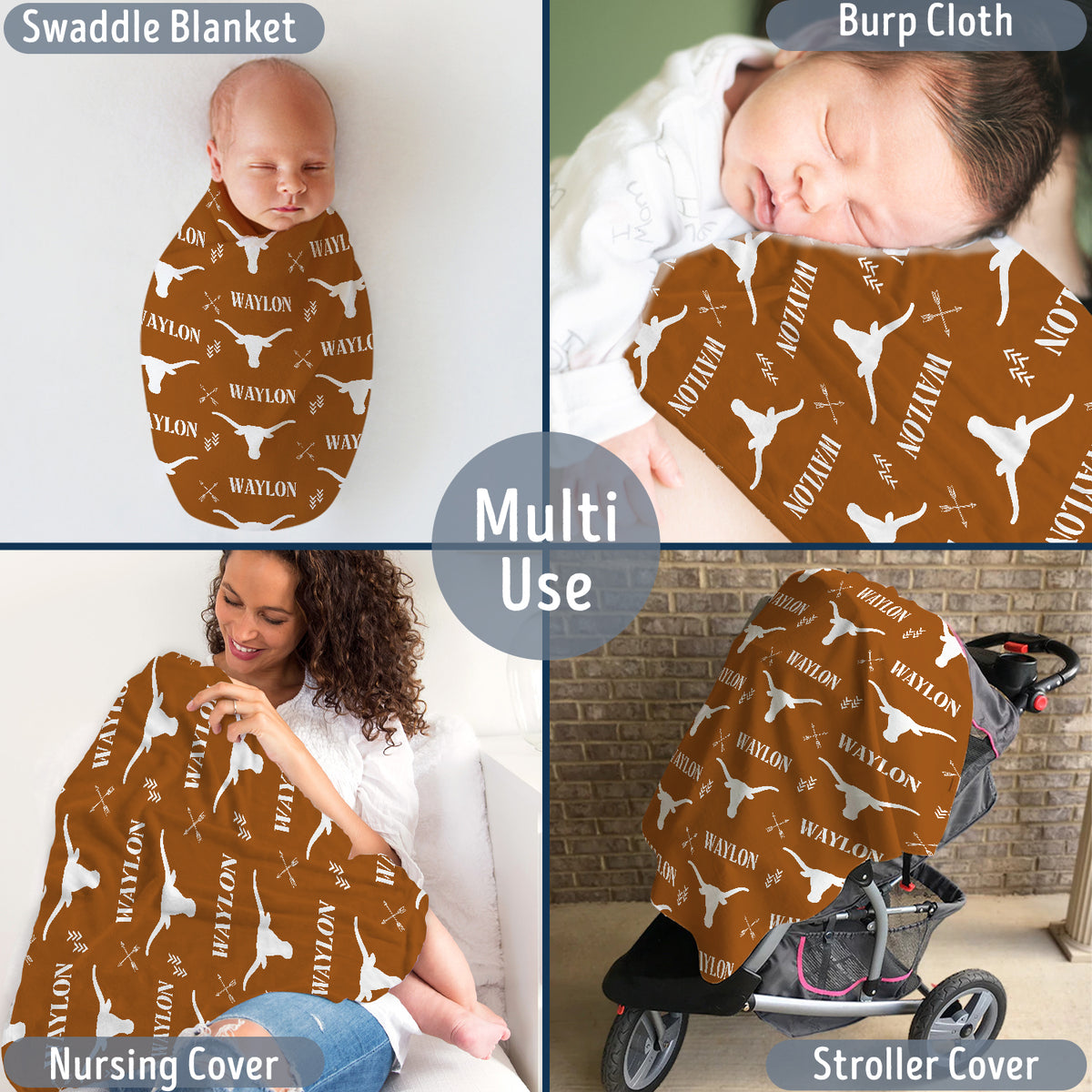 Personalized Cowboy Baby Blankets with Name, Custom Name Baby Blanket, Swaddle Baby Blanket, Great Gift For Baby