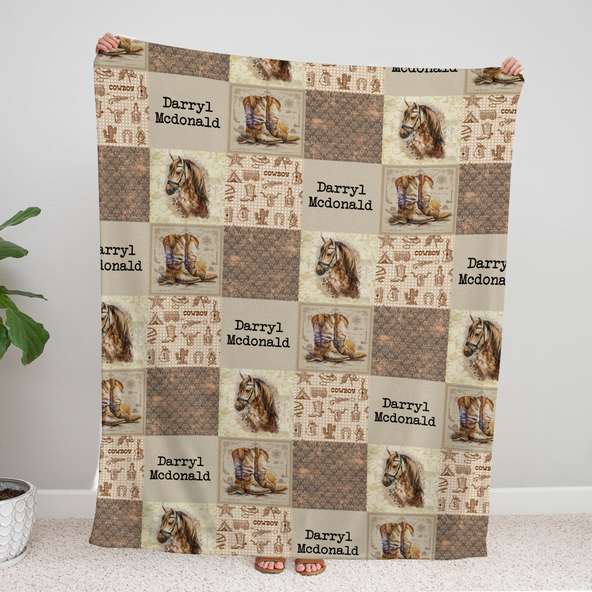 Personalized Cowboy Pattern Baby Blankets for Girls Boys, Baby Stuff, Custom Name Fleece Blanket for Newborn Infant Son Todders
