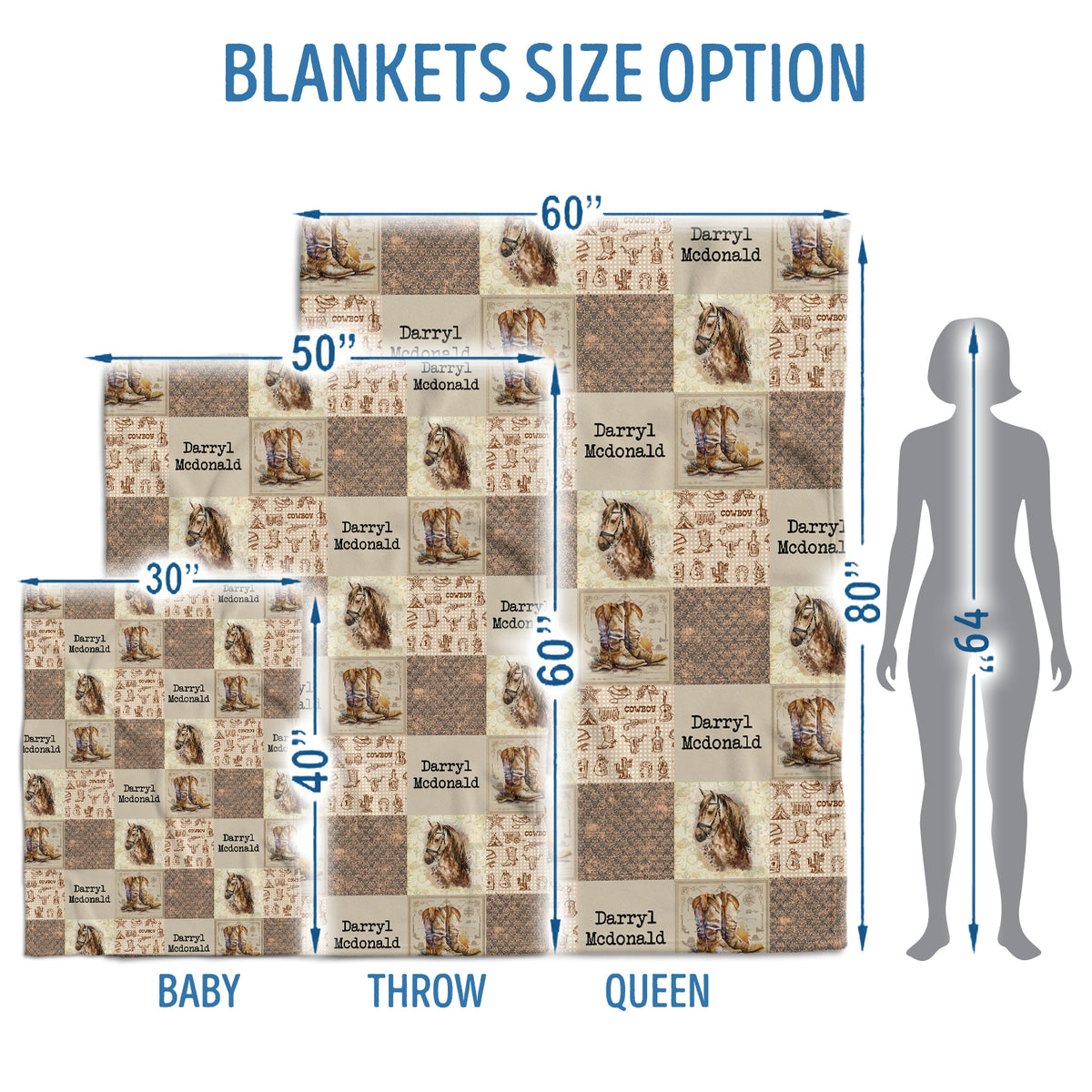 Personalized Cowboy Pattern Baby Blankets for Girls Boys, Baby Stuff, Custom Name Fleece Blanket for Newborn Infant Son Todders