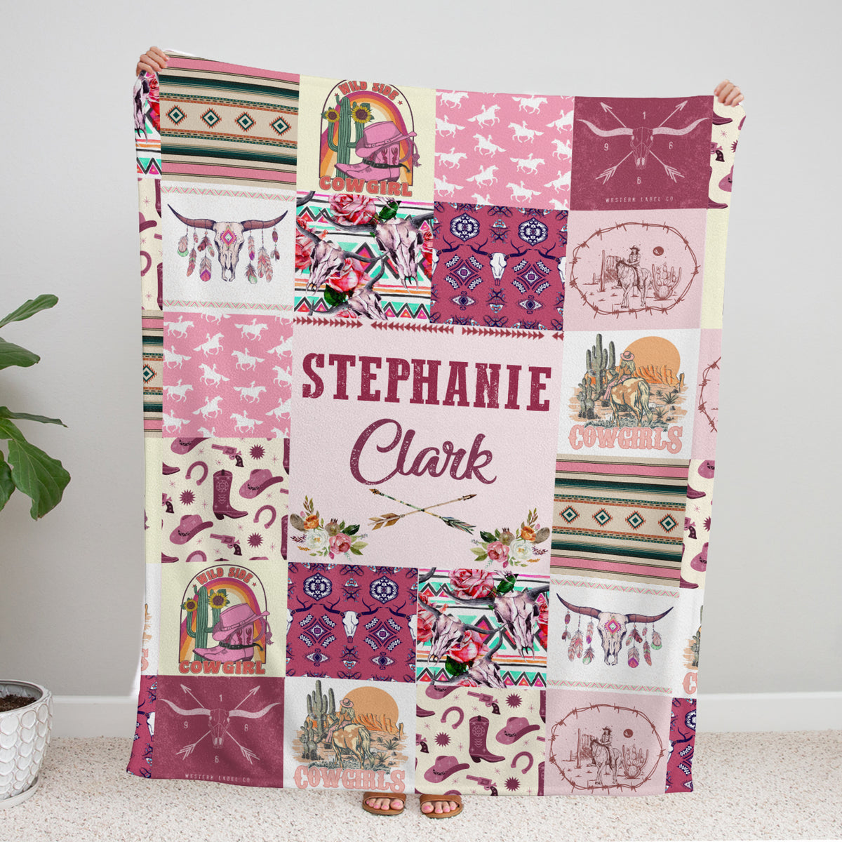 Personalized Cowgirl Baby Blanket for Girls - Western Pink Fleece Custom Name Blanket for Infant Newborn Daughter