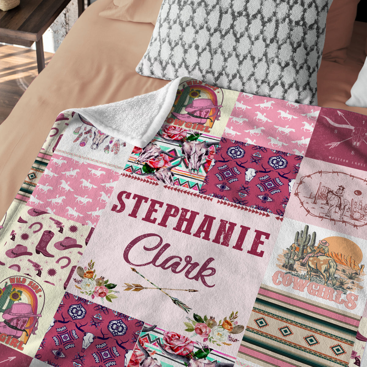 Personalized Cowgirl Baby Blanket for Girls - Western Pink Fleece Custom Name Blanket for Infant Newborn Daughter