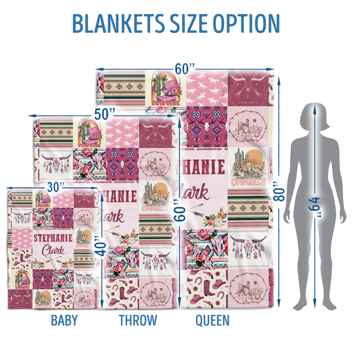Personalized Cowgirl Baby Blanket for Girls - Western Pink Fleece Custom Name Blanket for Infant Newborn Daughter