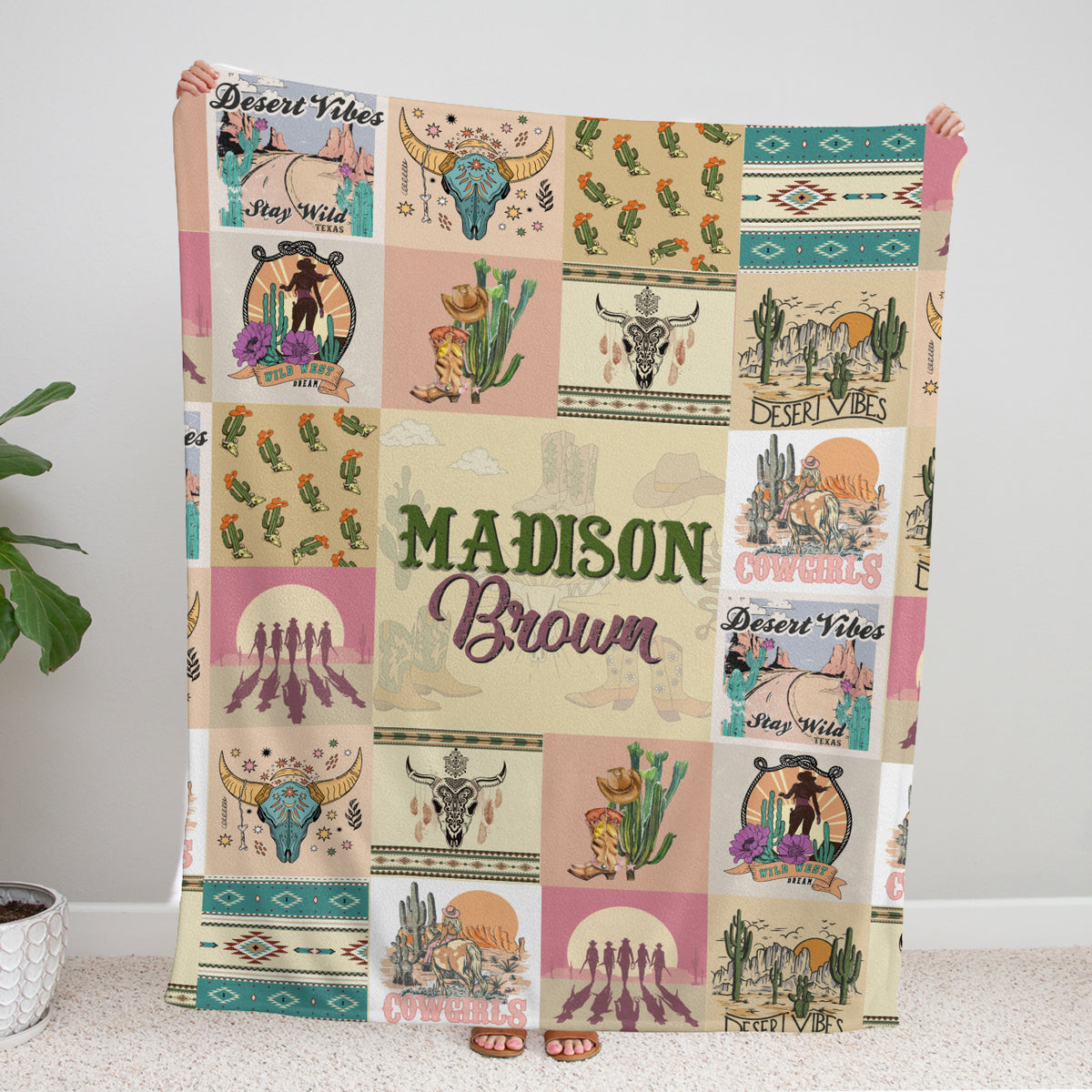 Personalized Cowgirl Baby Blankets, Pink Western Blankets for Baby Girl, Custom Baby Blankets with Name Plush Fleece Blankets for Newborn Daughter
