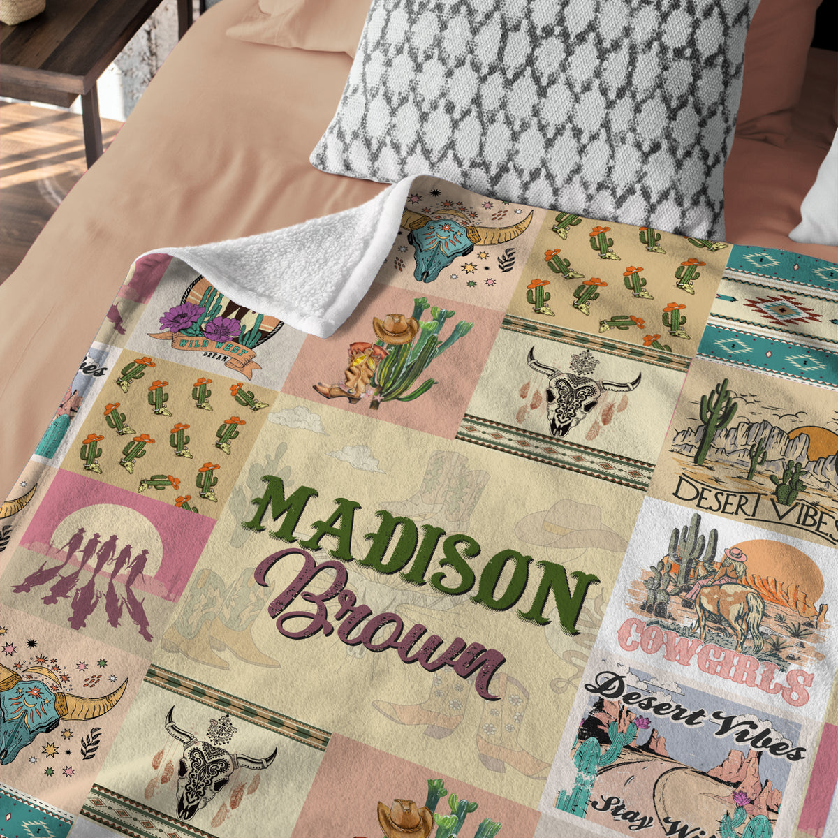 Personalized Cowgirl Baby Blankets, Pink Western Blankets for Baby Girl, Custom Baby Blankets with Name Plush Fleece Blankets for Newborn Daughter