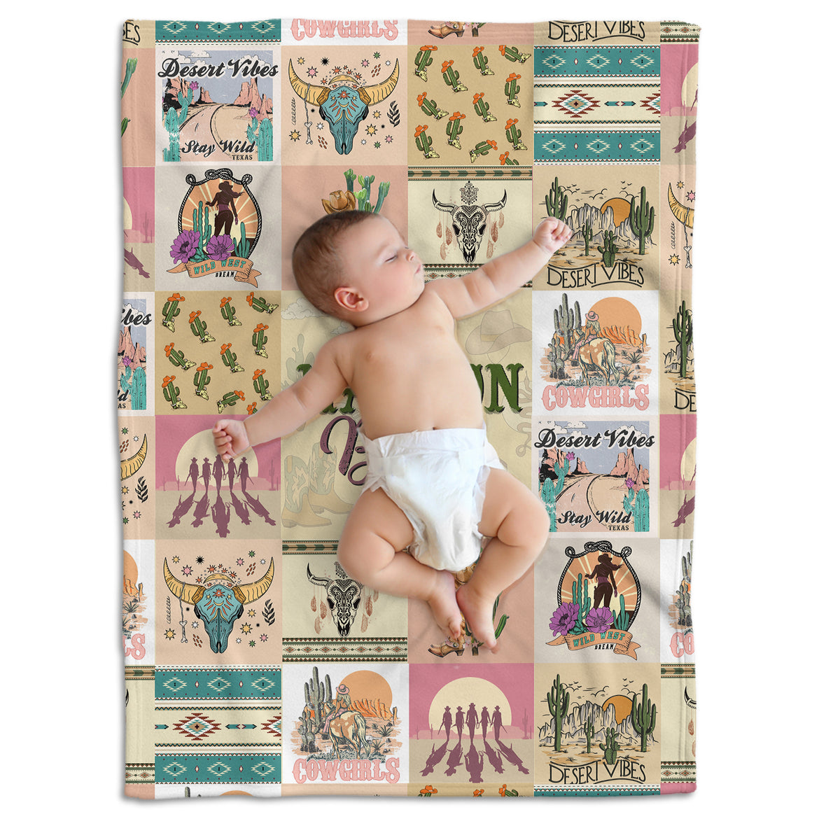 Personalized Cowgirl Baby Blankets, Pink Western Blankets for Baby Girl, Custom Baby Blankets with Name Plush Fleece Blankets for Newborn Daughter