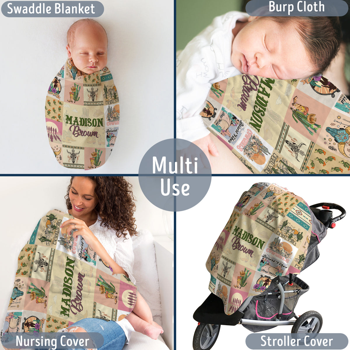 Personalized Cowgirl Baby Blankets, Pink Western Blankets for Baby Girl, Custom Baby Blankets with Name Plush Fleece Blankets for Newborn Daughter