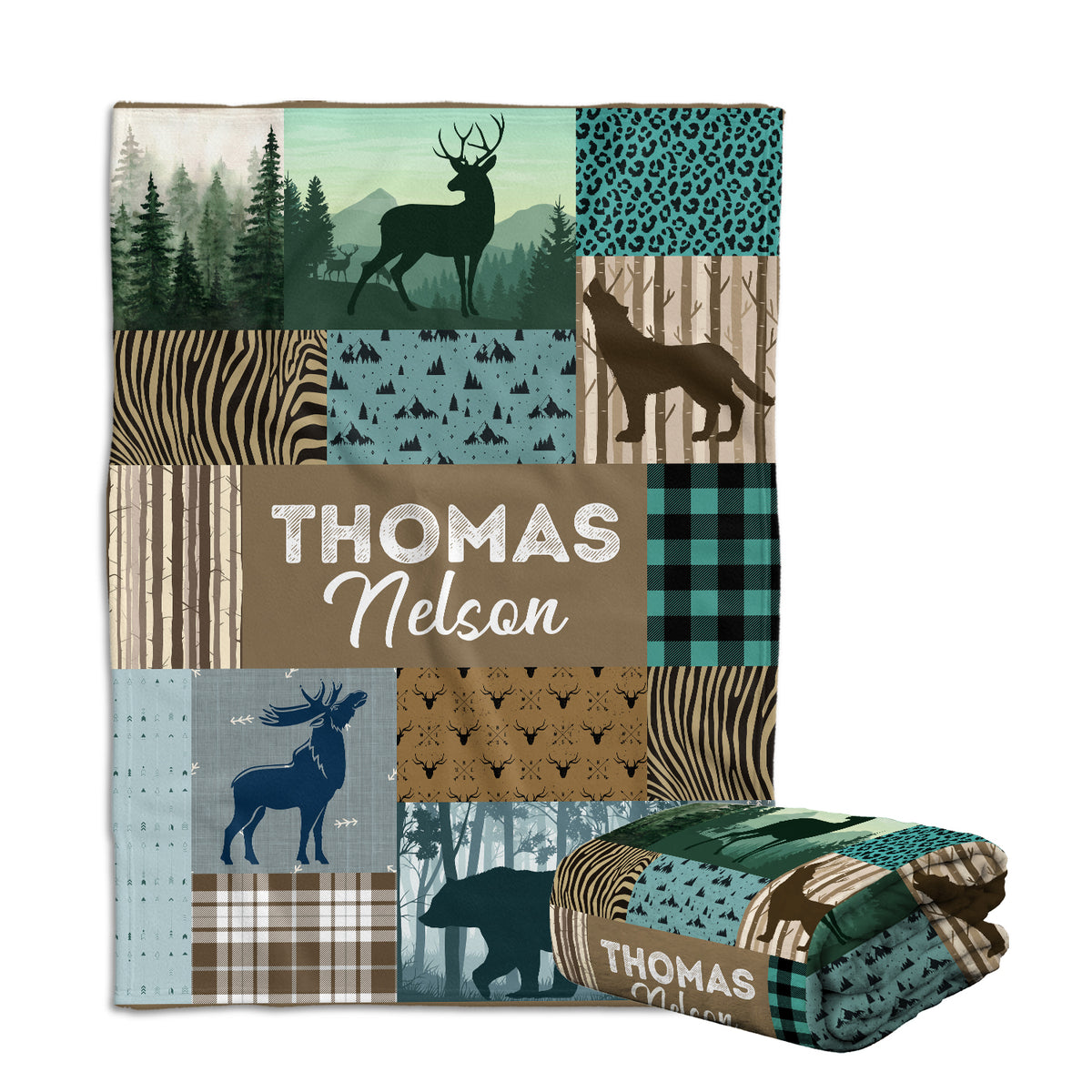 Personalized Custom Baby Blankets for Boys - Plush Woodland Swaddle Blanket, 3 Sizes for Baby Boy Son Newborn Infant