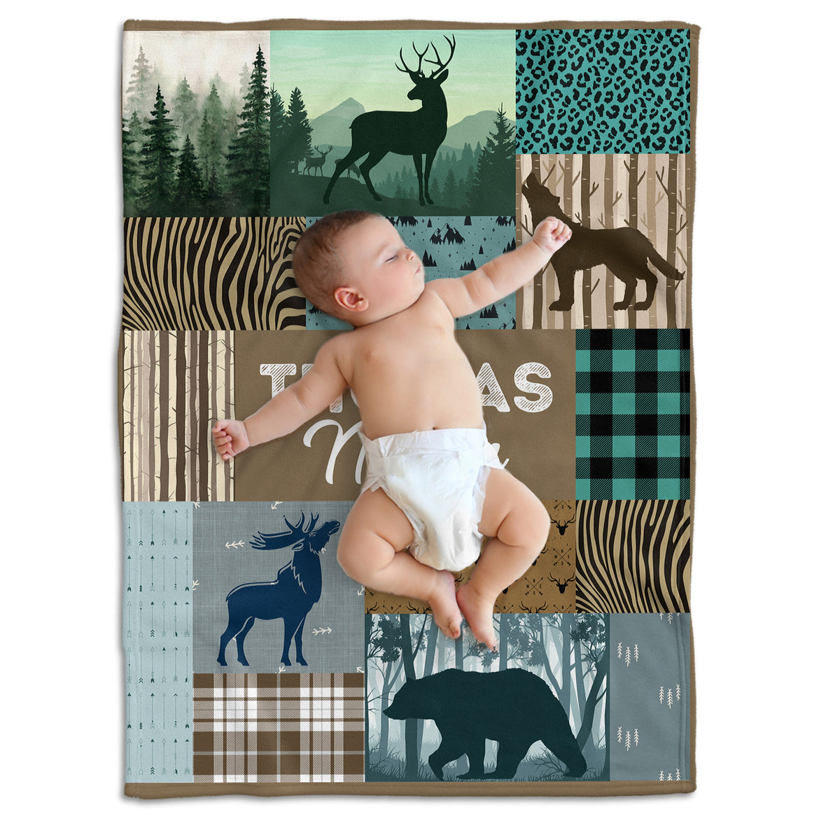 Personalized Custom Baby Blankets for Boys - Plush Woodland Swaddle Blanket, 3 Sizes for Baby Boy Son Newborn Infant