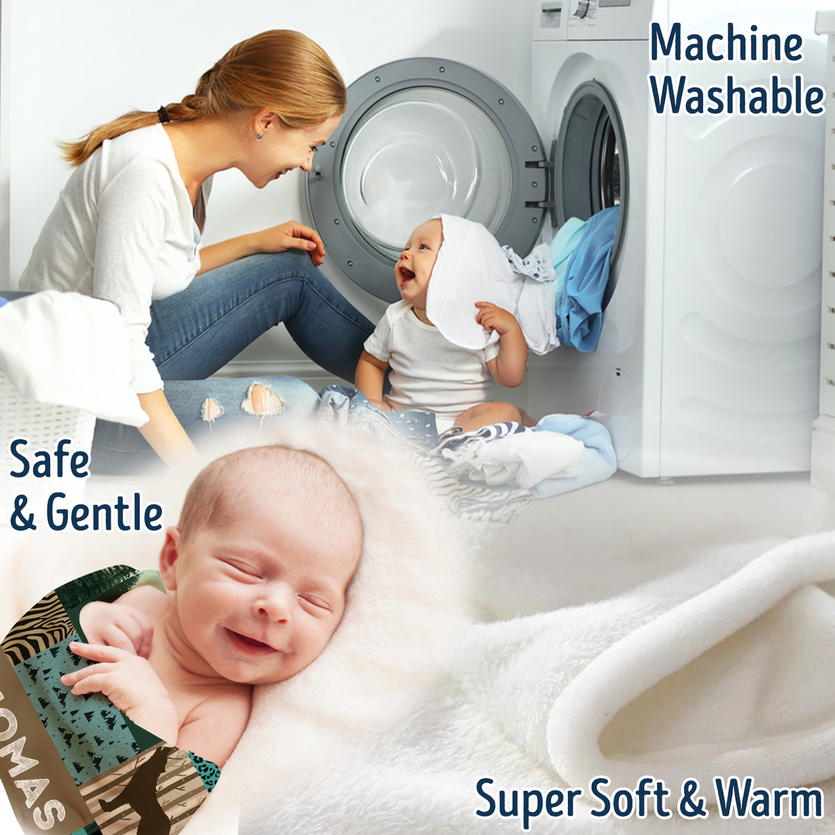 Personalized Custom Baby Blankets for Boys - Plush Woodland Swaddle Blanket, 3 Sizes for Baby Boy Son Newborn Infant