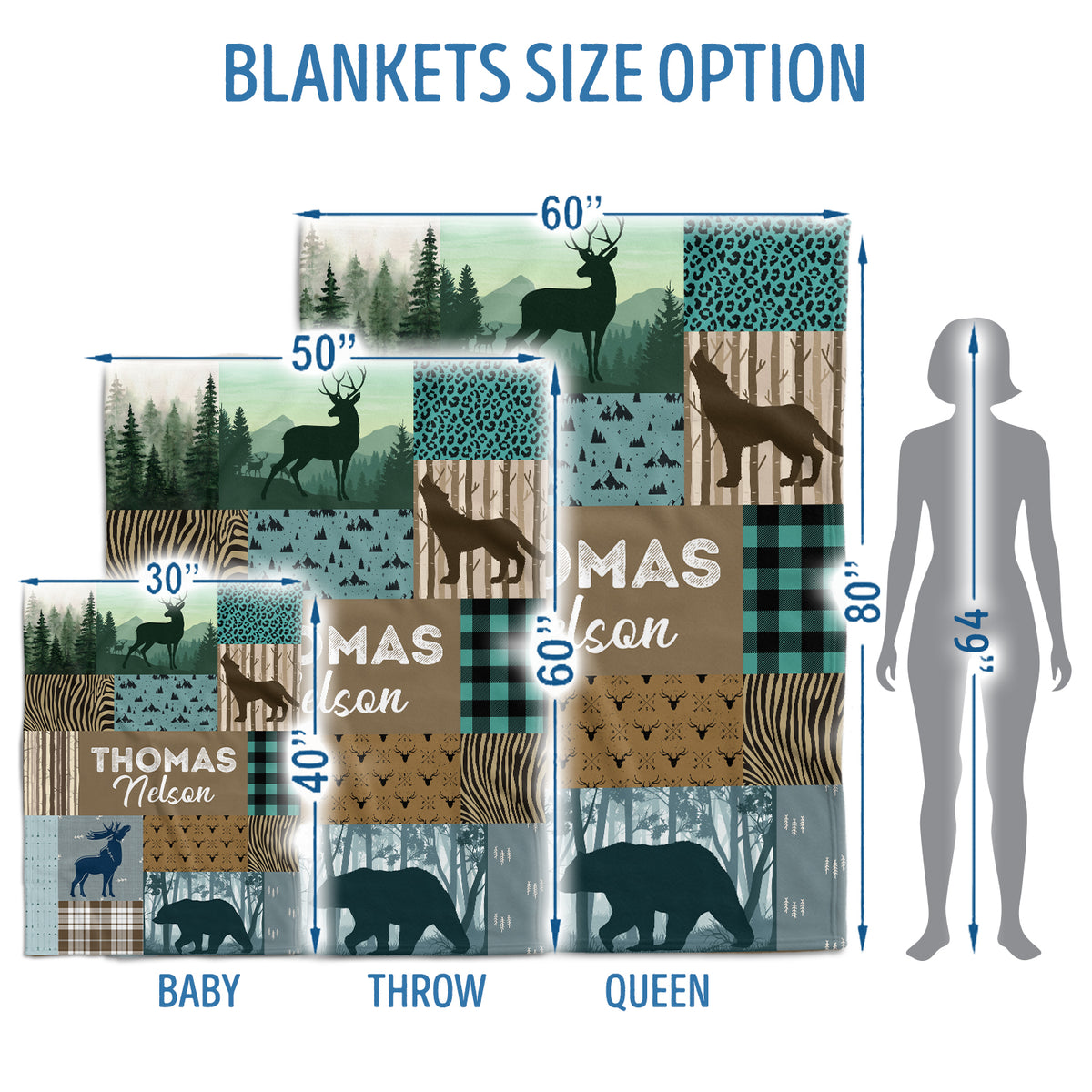 Personalized Custom Baby Blankets for Boys - Plush Woodland Swaddle Blanket, 3 Sizes for Baby Boy Son Newborn Infant