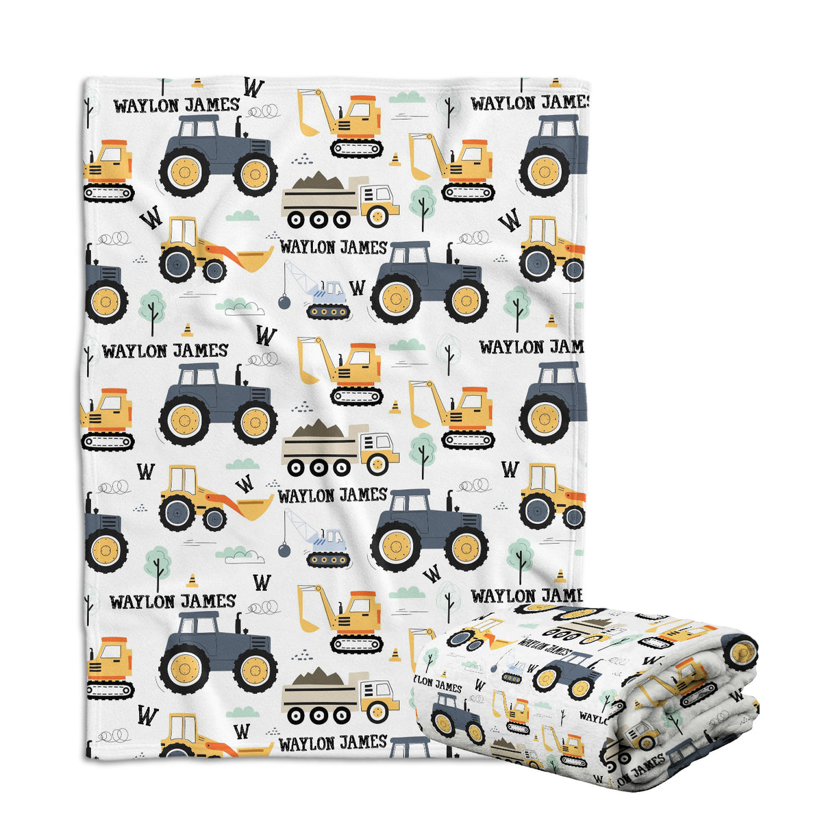 Personalized Dump Truck Baby Blankets for Boys, Construction Baby Blanket Name, Swaddle Blanket with Trucks for Crib Stroller Travel Bed
