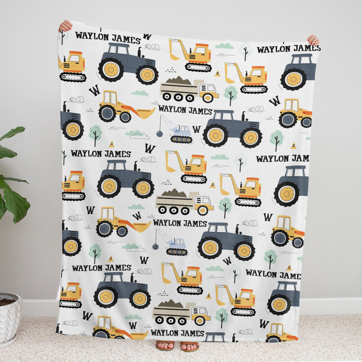 Personalized Dump Truck Baby Blankets for Boys, Construction Baby Blanket Name, Swaddle Blanket with Trucks for Crib Stroller Travel Bed