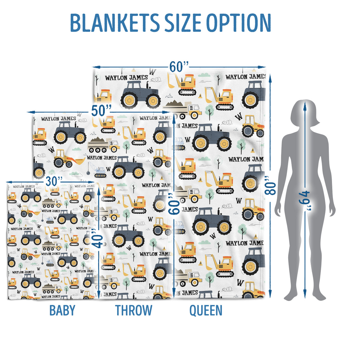 Personalized Dump Truck Baby Blankets for Boys, Construction Baby Blanket Name, Swaddle Blanket with Trucks for Crib Stroller Travel Bed