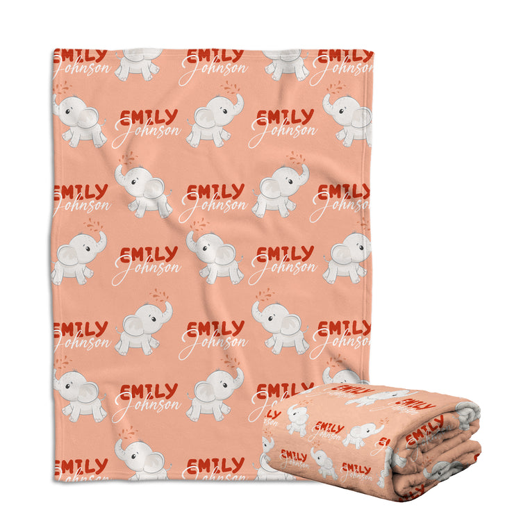 Personalized Elephant Baby Blankets for Girls - Custom Swaddle Blankets with Name, 3 Sizes Plush Blankets for Newborn Daughter or Granddaughter