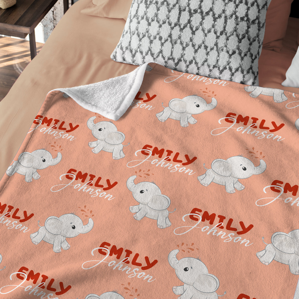 Personalized Elephant Baby Blankets for Girls - Custom Swaddle Blankets with Name, 3 Sizes Plush Blankets for Newborn Daughter or Granddaughter