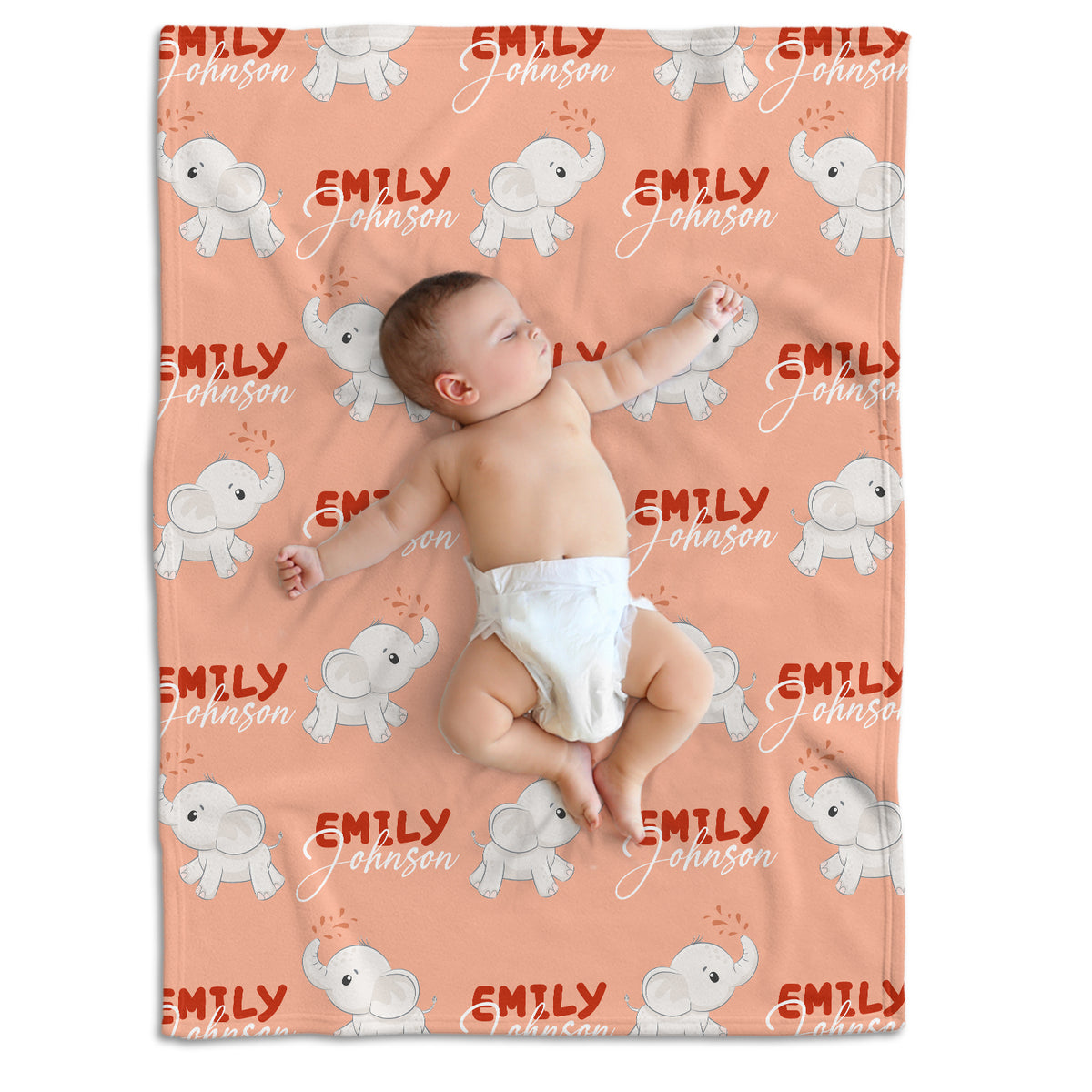 Personalized Elephant Baby Blankets for Girls - Custom Swaddle Blankets with Name, 3 Sizes Plush Blankets for Newborn Daughter or Granddaughter