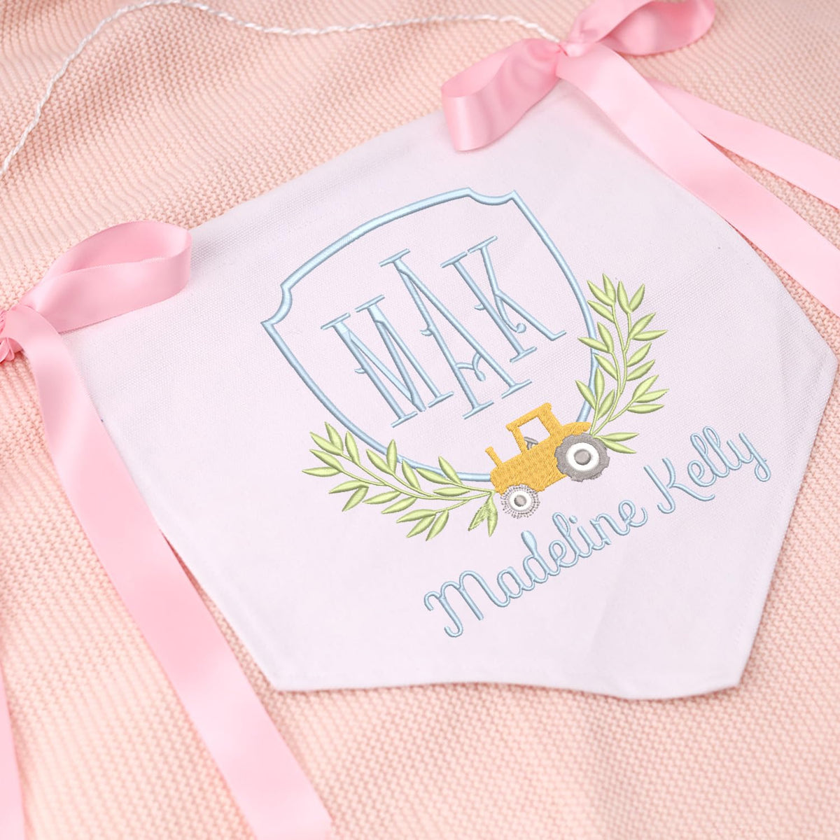 Personalized Embroidered Baby Banner Flag, Baby Announcement Sign, Baby Canvas Hanging Pennant Flag, Newborn Baby Banner with Bows Ribbon, Gift For Baby