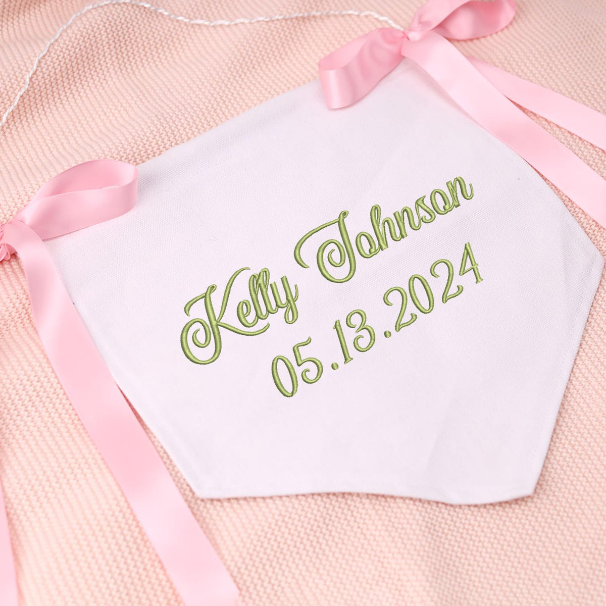 Personalized Embroidered Baby Banner Flag, Baby Announcement Sign, Baby Canvas Hanging Pennant Flag, Newborn Baby Banner with Bows Ribbon, Great gift for baby