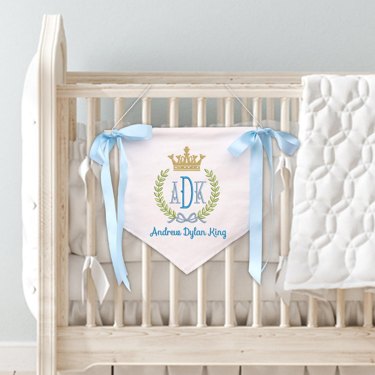 Personalized Embroidered Baby Banner Flag, Baby Canvas Hanging Pennant Flag, Hospital Front Door Sign, Nursery Wall Crib Décor