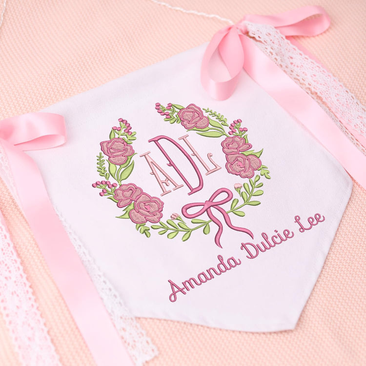Personalized Embroidered Baby Banner Flag, Baby Canvas Hanging Pennant Flag, Newborn Baby Banner with Bows Ribbon, Gift For Baby