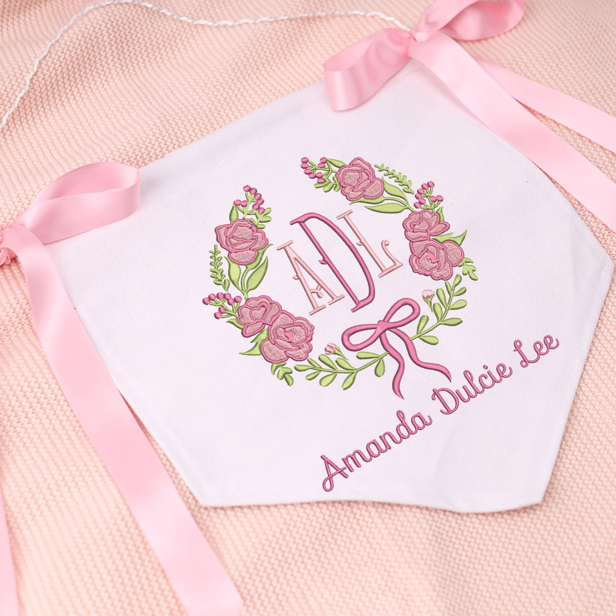Personalized Embroidered Baby Banner Flag, Baby Canvas Hanging Pennant Flag, Newborn Baby Banner with Bows Ribbon, Gift For Baby
