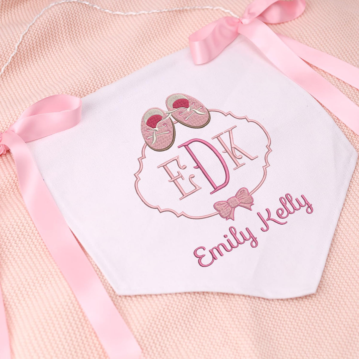 Personalized Embroidered Baby Banner Flag, Baby Canvas Hanging Pennant Flag, Newborn Baby Banner with Bows Ribbon, Gift For Baby