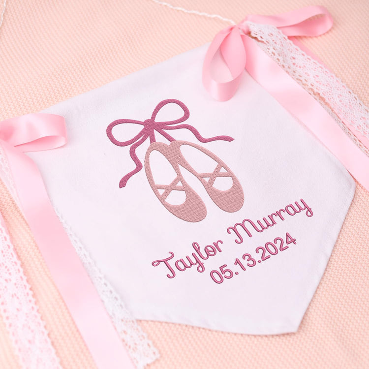 Personalized Embroidered Baby Banner Flag, Baby Canvas Hanging Pennant Flag, Newborn Baby Banner with Bows Ribbon, Great Gift For Baby
