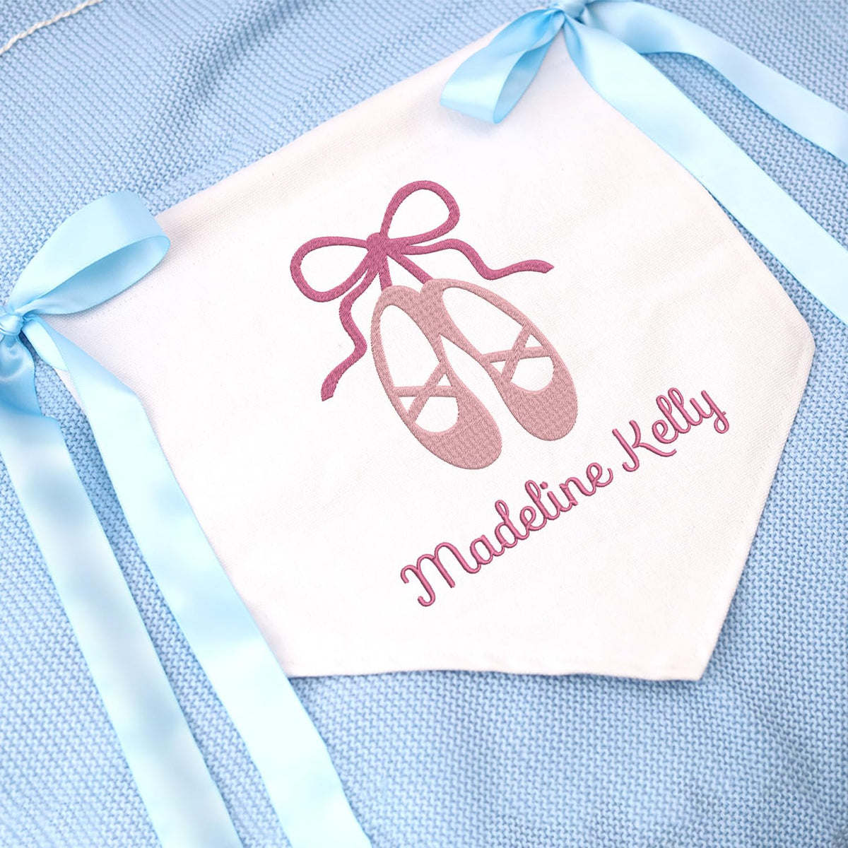 Personalized Embroidered Baby Banner Flag, Baby Canvas Hanging Pennant Flag, Newborn Baby Banner with Bows Ribbon, Great Gift For Baby