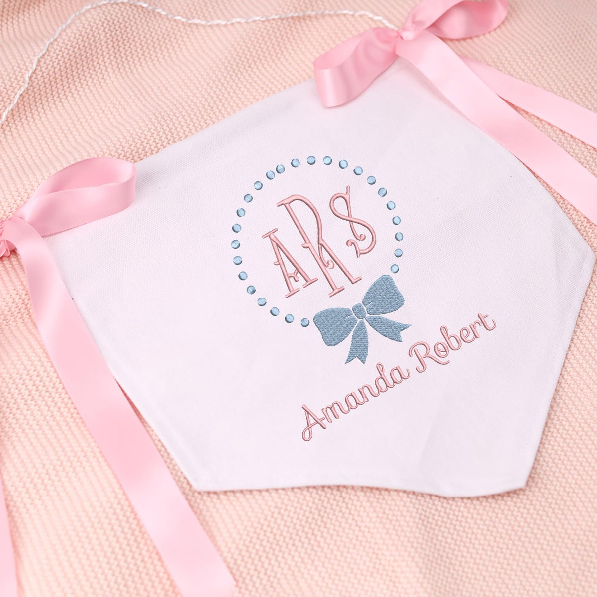 Personalized Embroidered Baby Banner Flag, Baby Canvas Hanging Pennant Flag, Newborn Baby Banner with Bows Ribbon, Nursery Wall Crib Décor