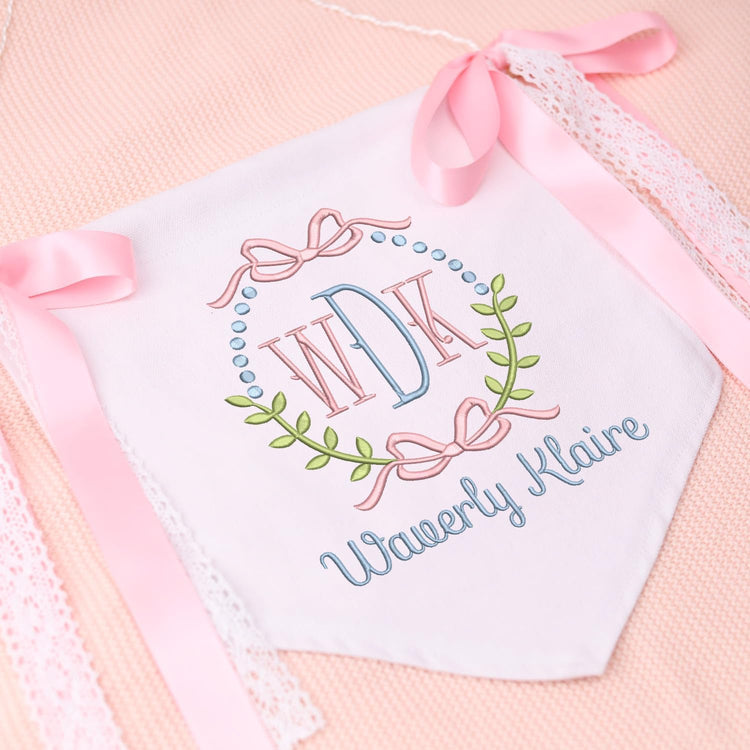 Personalized Embroidered Baby Banner with Bow, Baby Room Nursery Decor, Baby Canvas Hanging Pennant Flag Baby Banner, Baby Crib Banner Name