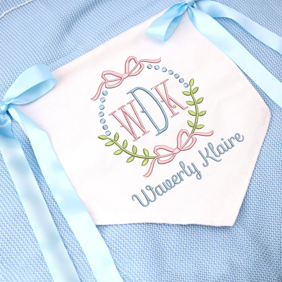 Personalized Embroidered Baby Banner with Bow, Baby Room Nursery Decor, Baby Canvas Hanging Pennant Flag Baby Banner, Baby Crib Banner Name