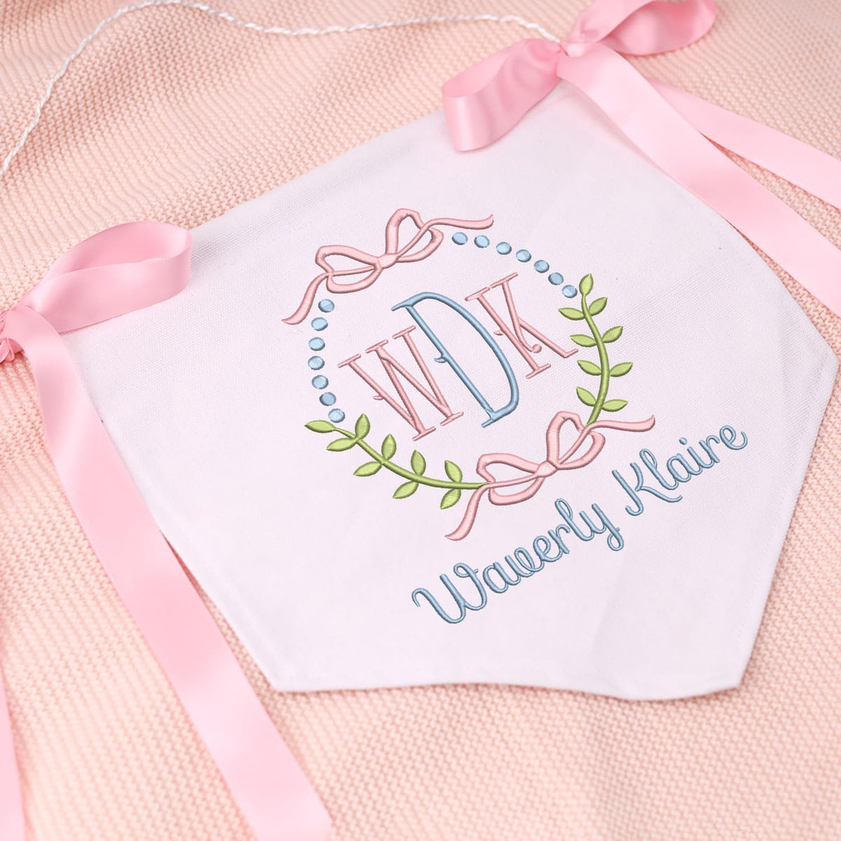 Personalized Embroidered Baby Banner with Bow, Baby Room Nursery Decor, Baby Canvas Hanging Pennant Flag Baby Banner, Baby Crib Banner Name