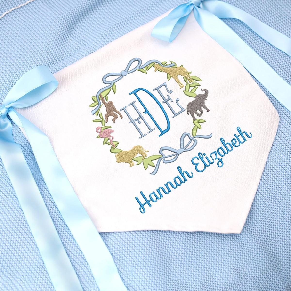 Personalized Embroidered Baby Banner with Bows, Nursery Kids Playroom Decor, Canvas Hanging Pennant Flag Baby Banner, Baby Front Door Sign for Hospital