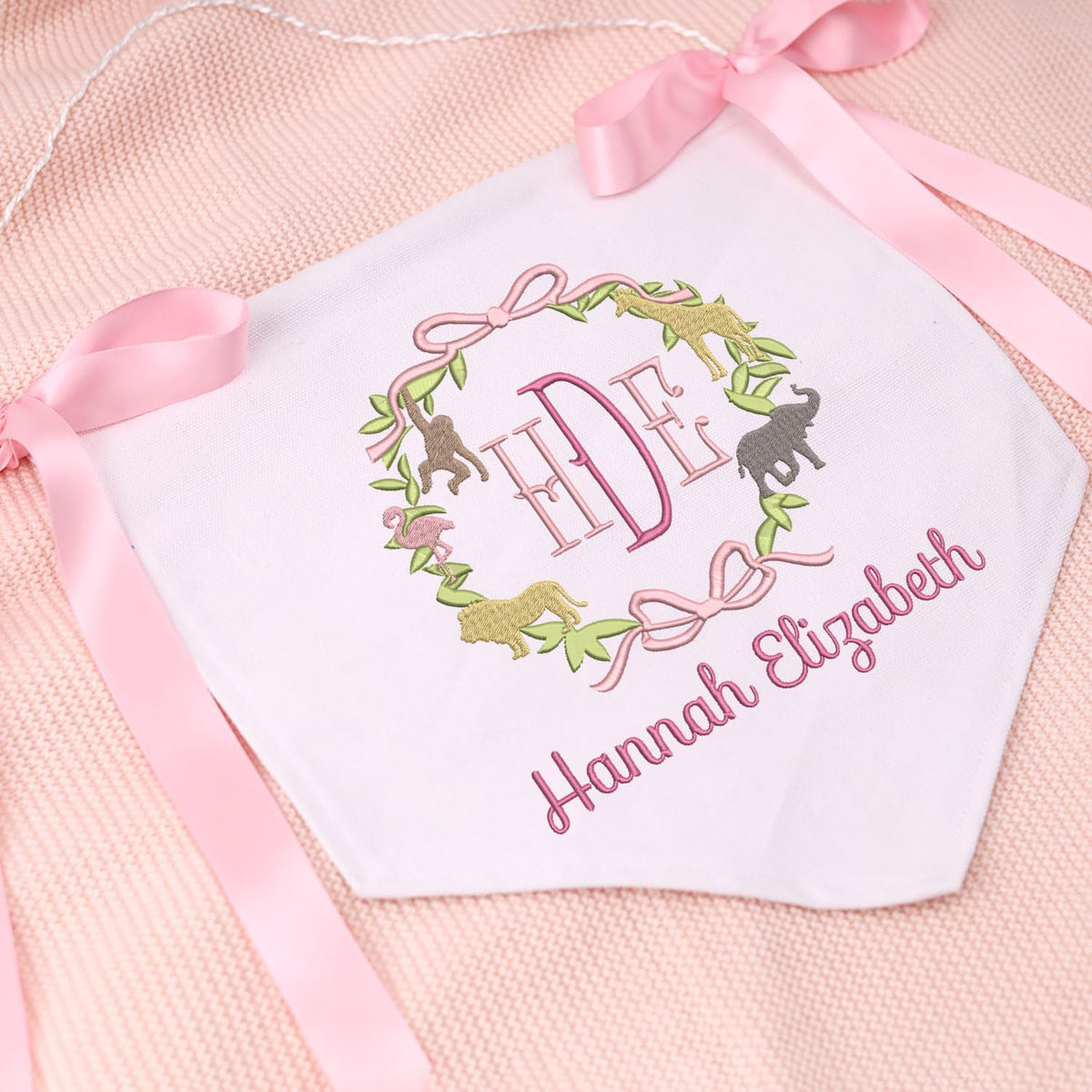 Personalized Embroidered Baby Banner with Bows, Nursery Kids Playroom Decor, Canvas Hanging Pennant Flag Baby Banner, Baby Front Door Sign for Hospital