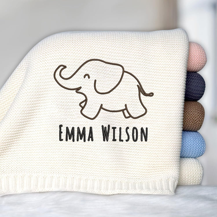 Personalized Embroidered Baby Blanket, Initials Name Baby Blankets with Animals, Monogrammed Baby Blanket for Boy Girl