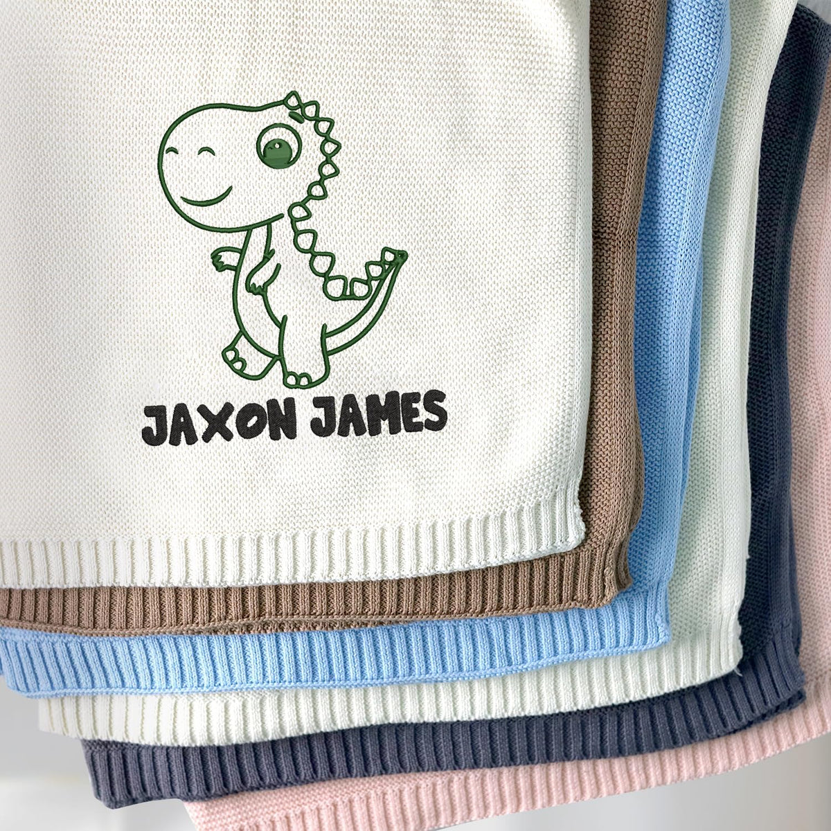 Personalized Embroidered Baby Blanket, Initials Name Baby Blankets with Animals, Monogrammed Baby Blanket for Boy Girl