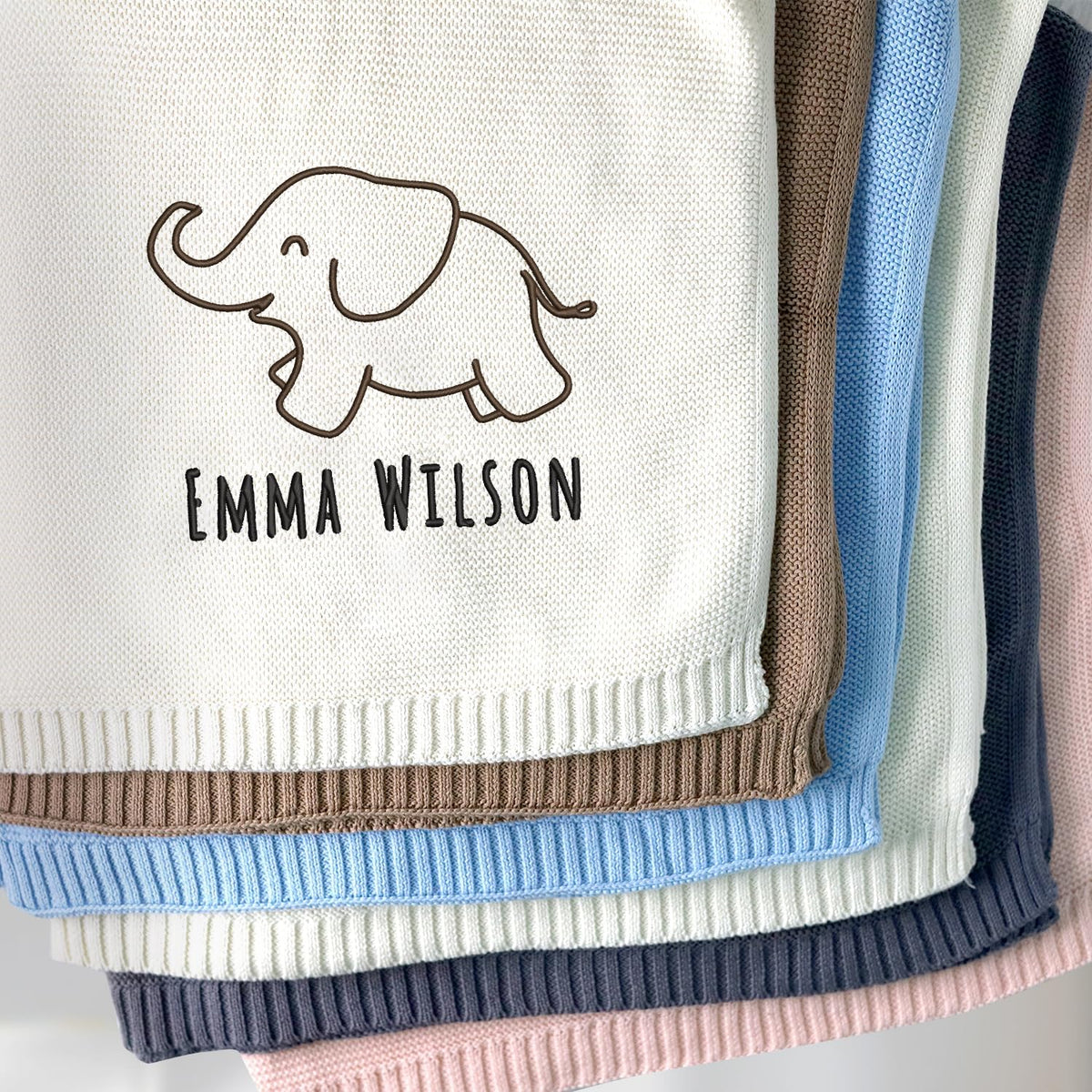 Personalized Embroidered Baby Blanket, Initials Name Baby Blankets with Animals, Monogrammed Baby Blanket for Boy Girl