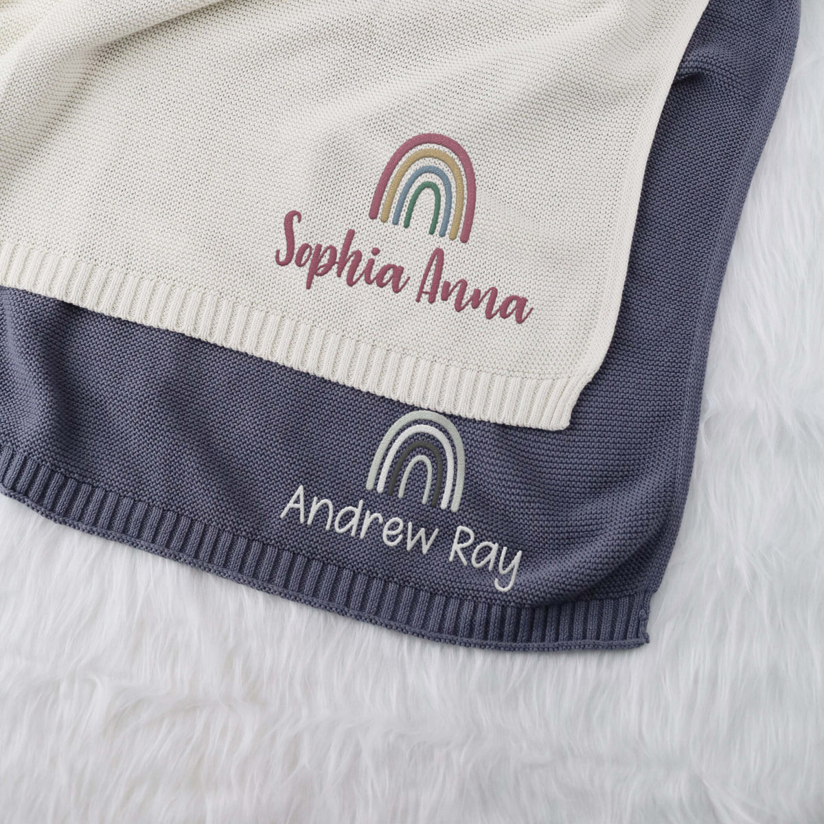 Personalized Embroidered Baby Blanket Name, Rainbow Baby Blanket for Girls, Custom Knit Baby Blankets with Embroidery, for Family Friends Pregnancy