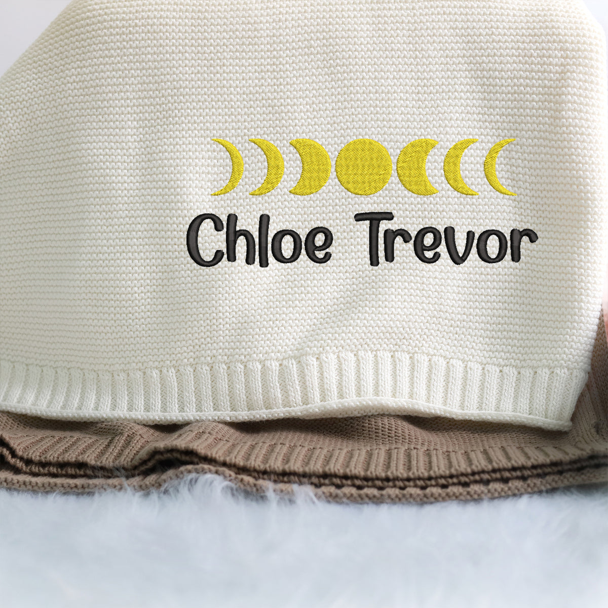 Personalized Embroidered Baby Blanket for Boys Girls, Cotton Knit Blankets Moon Phase Pattern, Embroidery Blanket, Crib