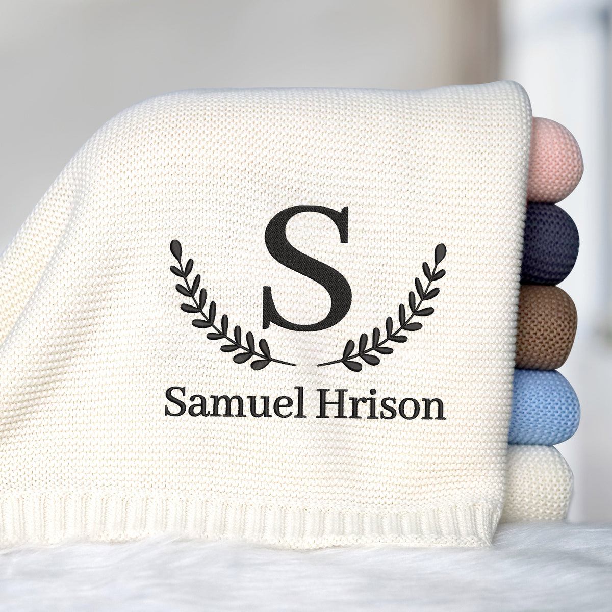 Personalized Embroidered Baby Blanket for Boys Girls, Custom Initial Name Baby Blanket, Cotton Knit Blankets, Embroidery Blankets for Strollers